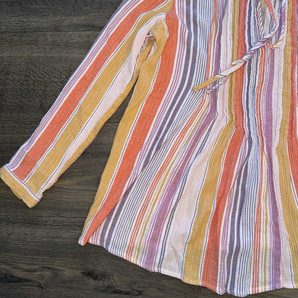 a.n.a Woman Large Shirt Rainbow Striped Tassels Pleated Long Sleeve Blouse Boho - Picture 5 of 14